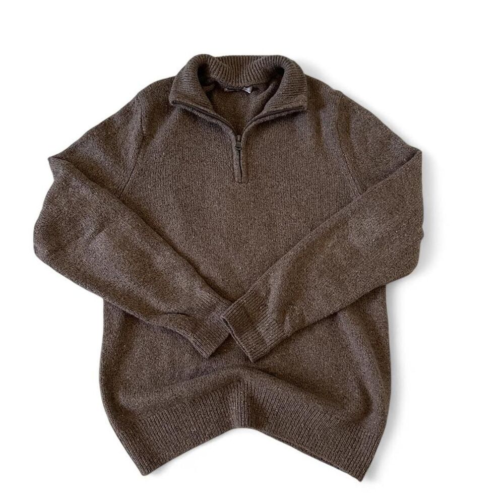 Brown Quarter Zip Knit Sweater